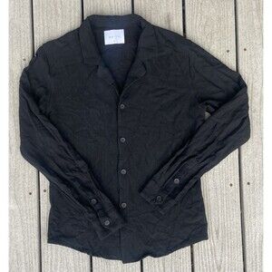 Raith London Mens M Black Linen Rayon Blend Camp Collar Shirt Minimalist Cami